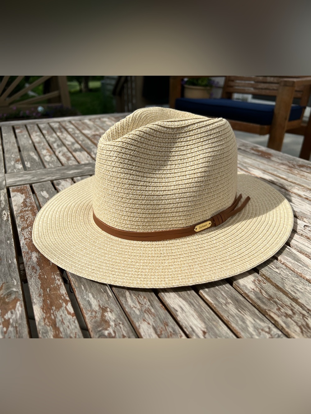 Barbour Vacation Tan Sunhat Stylish Wide Brim Fedora with Brown Trim